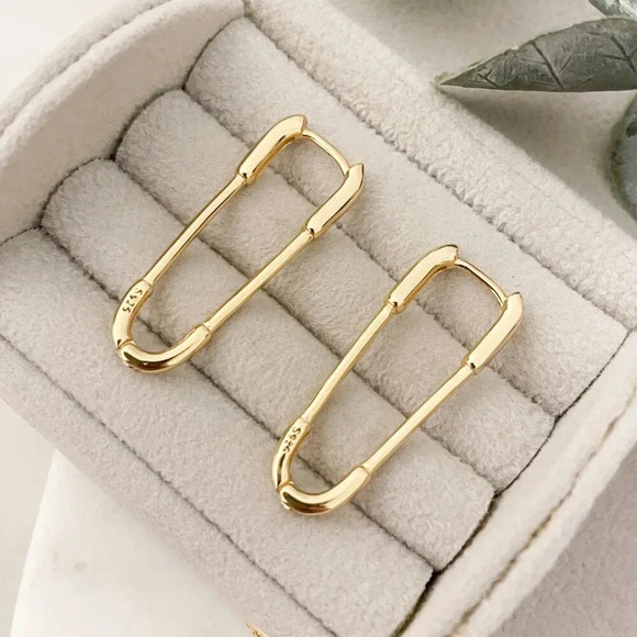 925 Sterling Silver Paperclip Earrings Safety Pin Earrings Modern Drop Earrings - Picture 6 of 9